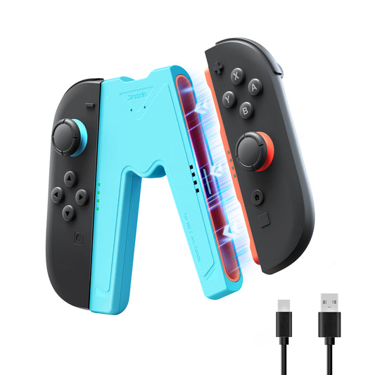 JEMDO Magnetic Joycon Charger Grip Compatible with Nintendo Switch 2 Only – LED Charging Grip for Switch 2 Joycon, USB-A to Type-C Charging Cable included - Blue
