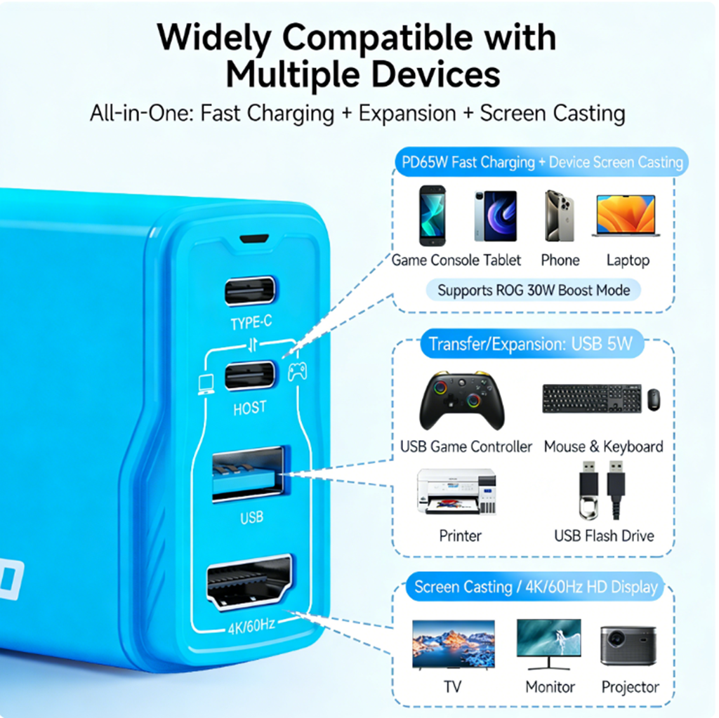 Jemd2o 4-in-1 65W Portable Dock for Switch NS1/NS