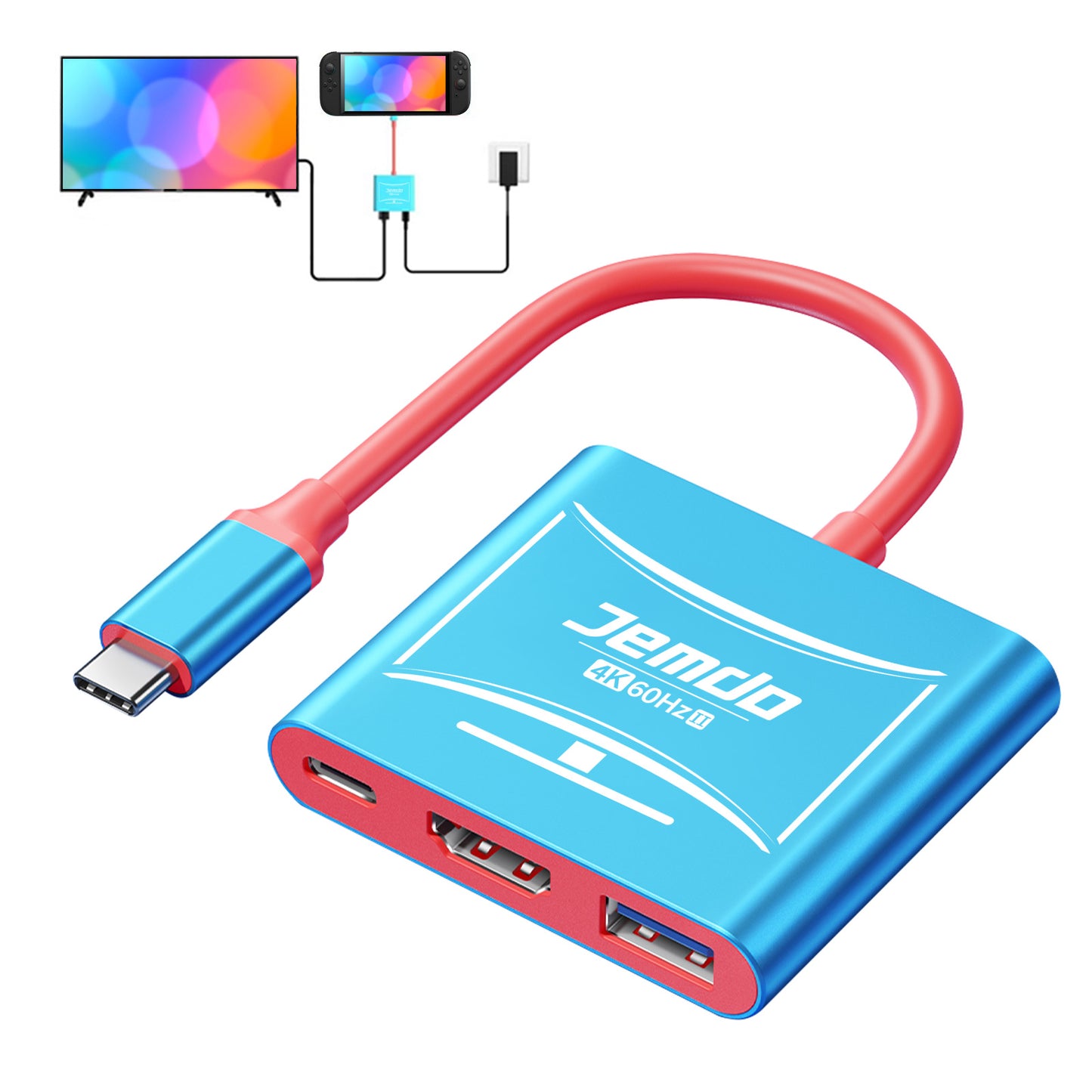 JEMDO Portable USB C to HDMI Adapter for Nintendo Switch 2/OLED/NS/Steam Deck/MacBook Pro Air/iPad Pro/USBC Port Phone, Slim TV Dock Station