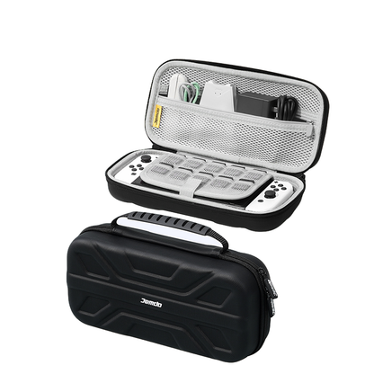 JEMDO Carrying Case Compatible with Nintendo Switch 2 (2025) – Black Slim Hard Shell with Game Card Storage, Fits Console with Attached Controllers, Mecha-Inspired Travel Bag, Gifts for Kids & Gamers