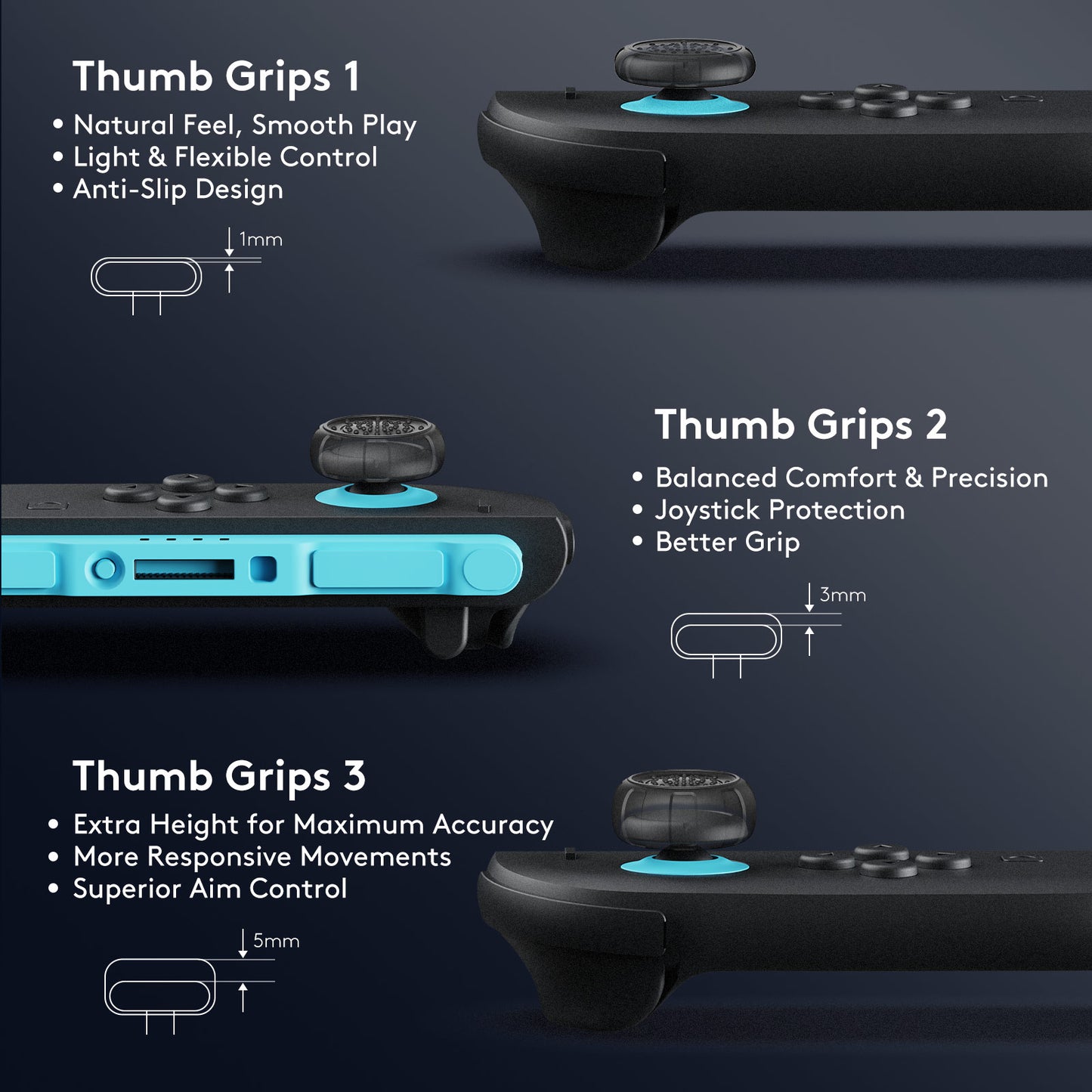 Jemdo Thumb Grip Covers for Switch 2/Switch Pro Controllers - Thickened & Raised Gaming Accessory