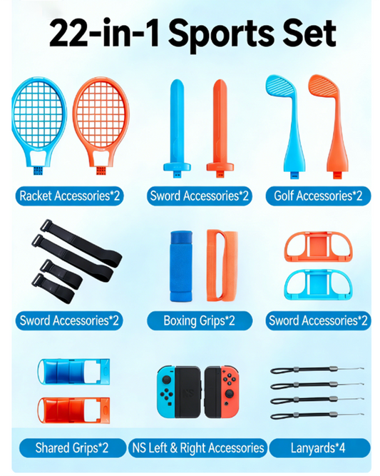 JEMDO 22-in-1 Motion Sports Accessories Set for Nintendo Switch 1/2