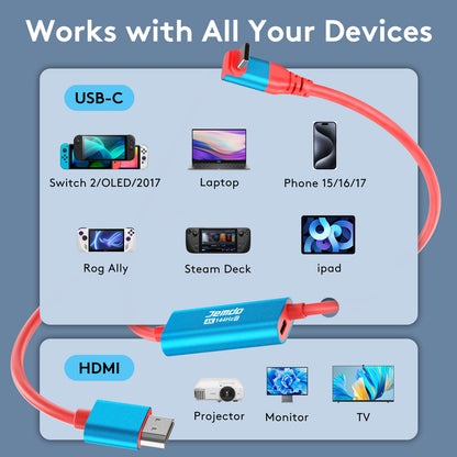 JEMDO applicable Switch 2-way elbow screen projection cable replacement for the original base and HDMI cable, 4K high-definition picture quality support, mobile phone, tablet, screen projection, game console accessories