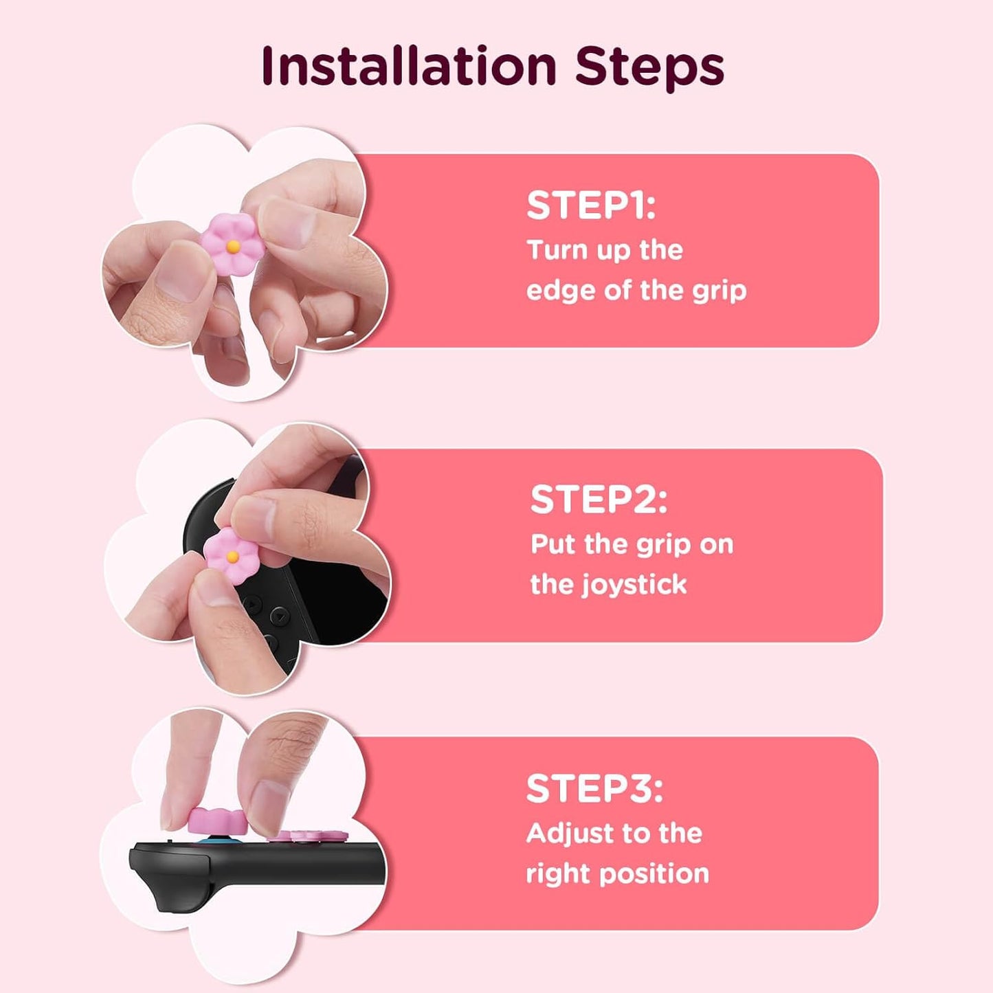 JEMDO Thumb Grips & Button Caps Set Compatible with Nintendo Switch 2 (2025) – 7pcs Pink/Blue Flower Silicone Joystick Caps and Button Covers, Cute & Comfortable Controller Stick Gifts for Girl & Kids