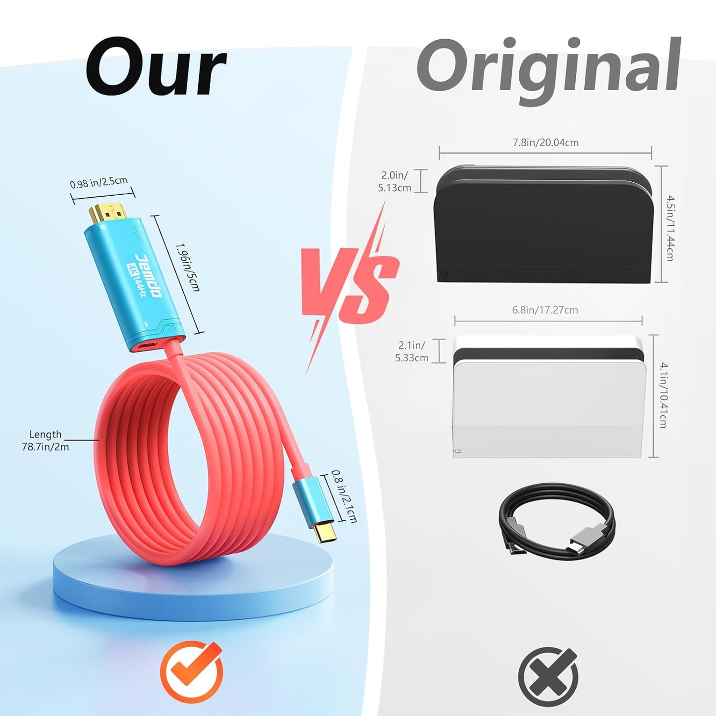 JEMDO Switch Conversion Cable Portable HDMl AdapterCompatible with Nintendo Switch2 NS/OLED, USB C tO HDMICable Replaces The Original Switch Dock for TV ScreenMirroring, Convenient for Travel, 4K HD, 2m