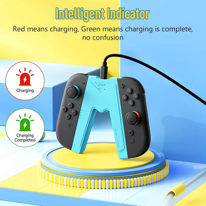 JEMDO Magnetic Joycon Charger Grip Compatible with Nintendo Switch 2 Only – LED Charging Grip for Switch 2 Joycon, USB-A to Type-C Charging Cable included - Blue