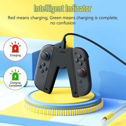 JEMDO Magnetic Joycon Charger Grip Compatible with Nintendo Switch 2 Only – LED Charging Grip for Switch 2 Joycon, USB-A to Type-C Charging Cable included - Black