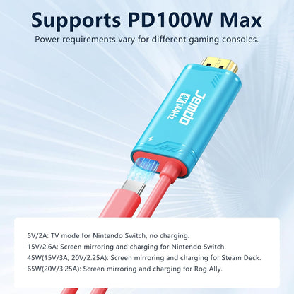 JEMDO Switch Conversion Cable Portable HDMl AdapterCompatible with Nintendo Switch2 NS/OLED, USB C tO HDMICable Replaces The Original Switch Dock for TV ScreenMirroring, Convenient for Travel, 4K HD, 2m
