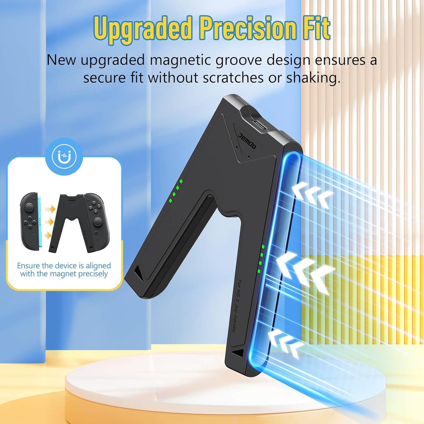 JEMDO Magnetic Joycon Charger Grip Compatible with Nintendo Switch 2 Only – LED Charging Grip for Switch 2 Joycon, USB-A to Type-C Charging Cable included - Black