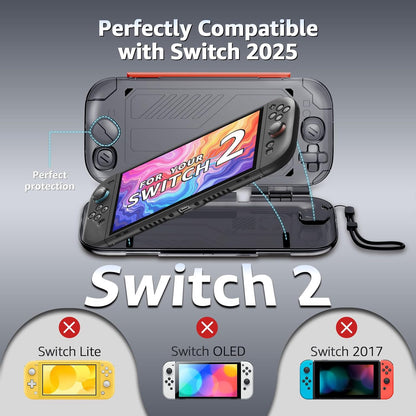 JEMDO Slim Protective Carrying Case for Nintendo Switch 2 Only, Shockproof, Dustproof & Portable Hard Shell, Travel Cover with Raised Joystick Guard, Charge-Through Port, Secure Lock & Wrist Strap