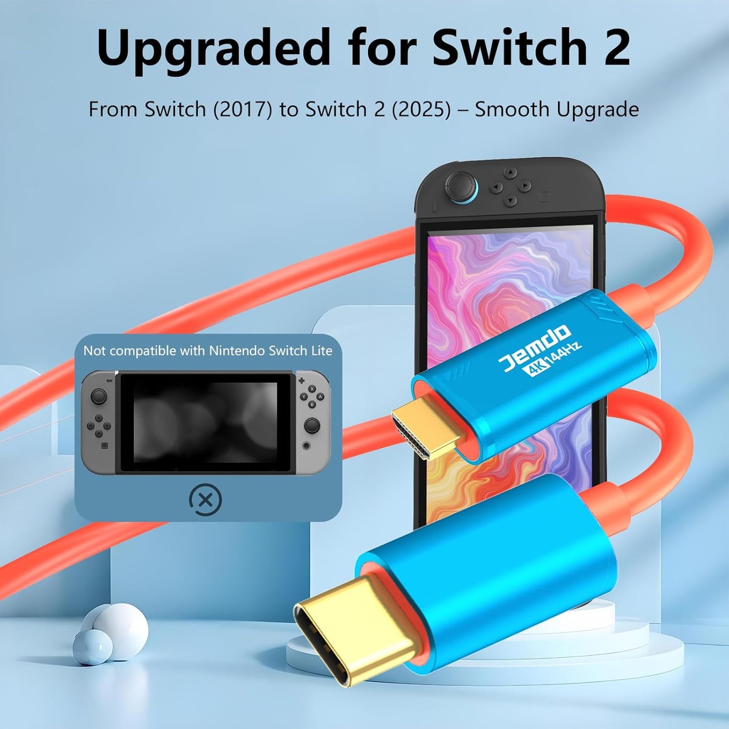 JEMDO Switch Conversion Cable Portable HDMl AdapterCompatible with Nintendo Switch2 NS/OLED, USB C tO HDMICable Replaces The Original Switch Dock for TV ScreenMirroring, Convenient for Travel, 4K HD, 2m