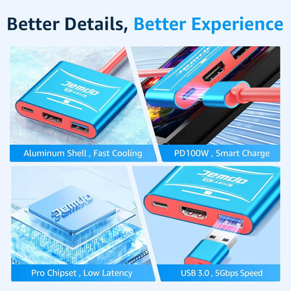 JEMDO Portable USB C to HDMI Adapter for Nintendo Switch 2/OLED/NS/Steam Deck/MacBook Pro Air/iPad Pro/USBC Port Phone, Slim TV Dock Station