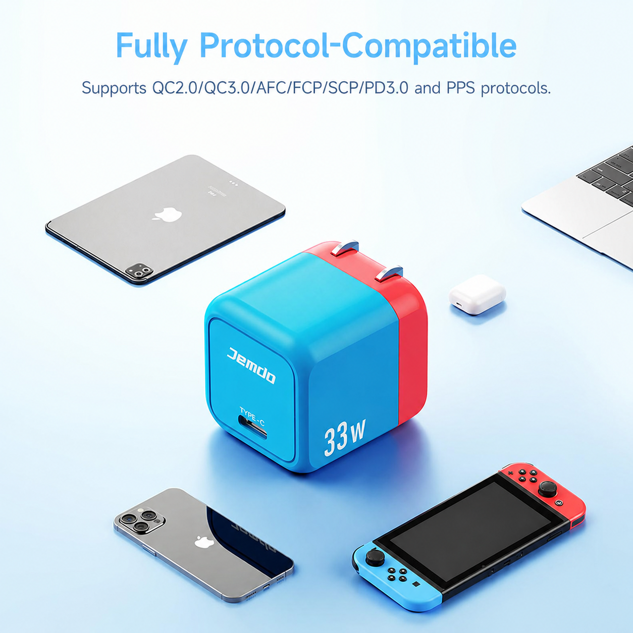 Cargador rápido GaN de 33 W JEMDO para Switch
