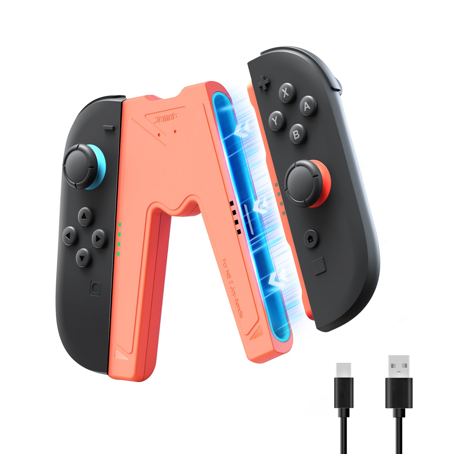 JEMDO Magnetic Joycon Charger Grip Compatible with Nintendo Switch 2 Only – LED Charging Grip for Switch 2 Joycon, USB-A to Type-C Charging Cable included - Black